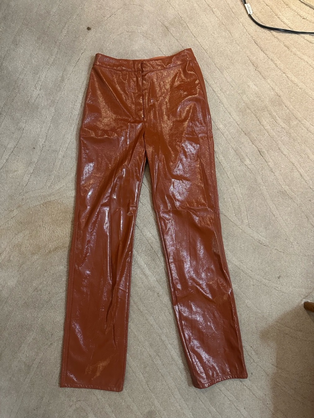 Wilfred Rust Brown High-Shine Faux Leather Pants
